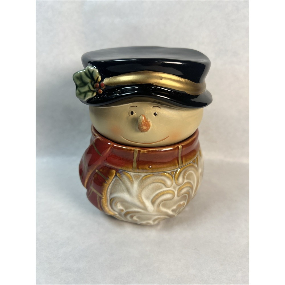 VTG Christmas Snowman Cookie Candy‎ Jar 5.8" H